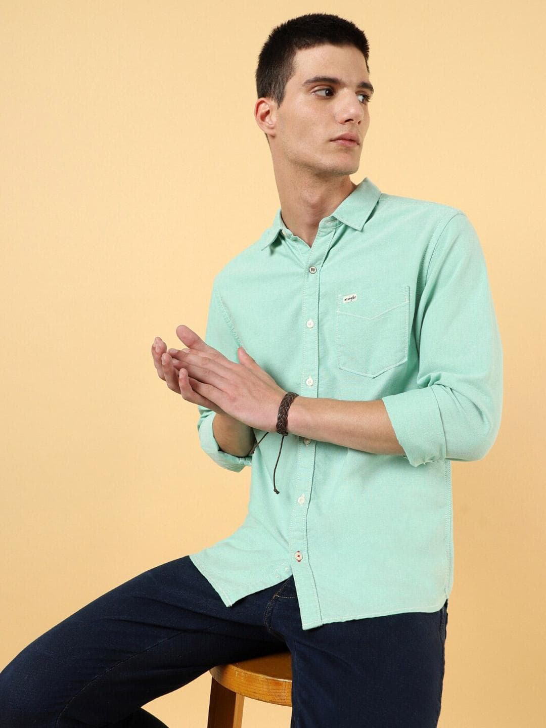 Wrangler Spread Collar Opaque Cotton Casual Shirt