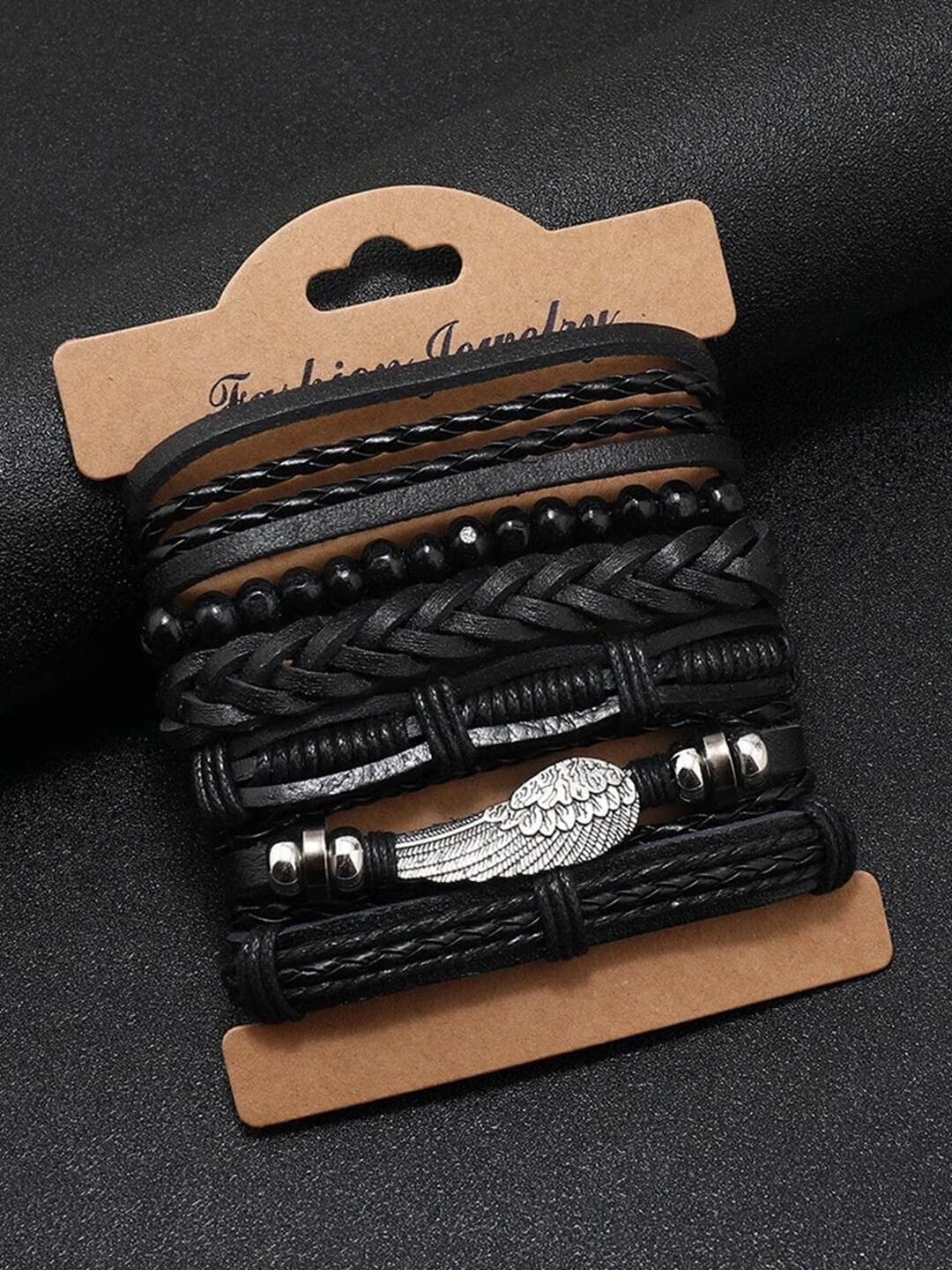 YouBella Men Set Of 6 Leather Wraparound Bracelet