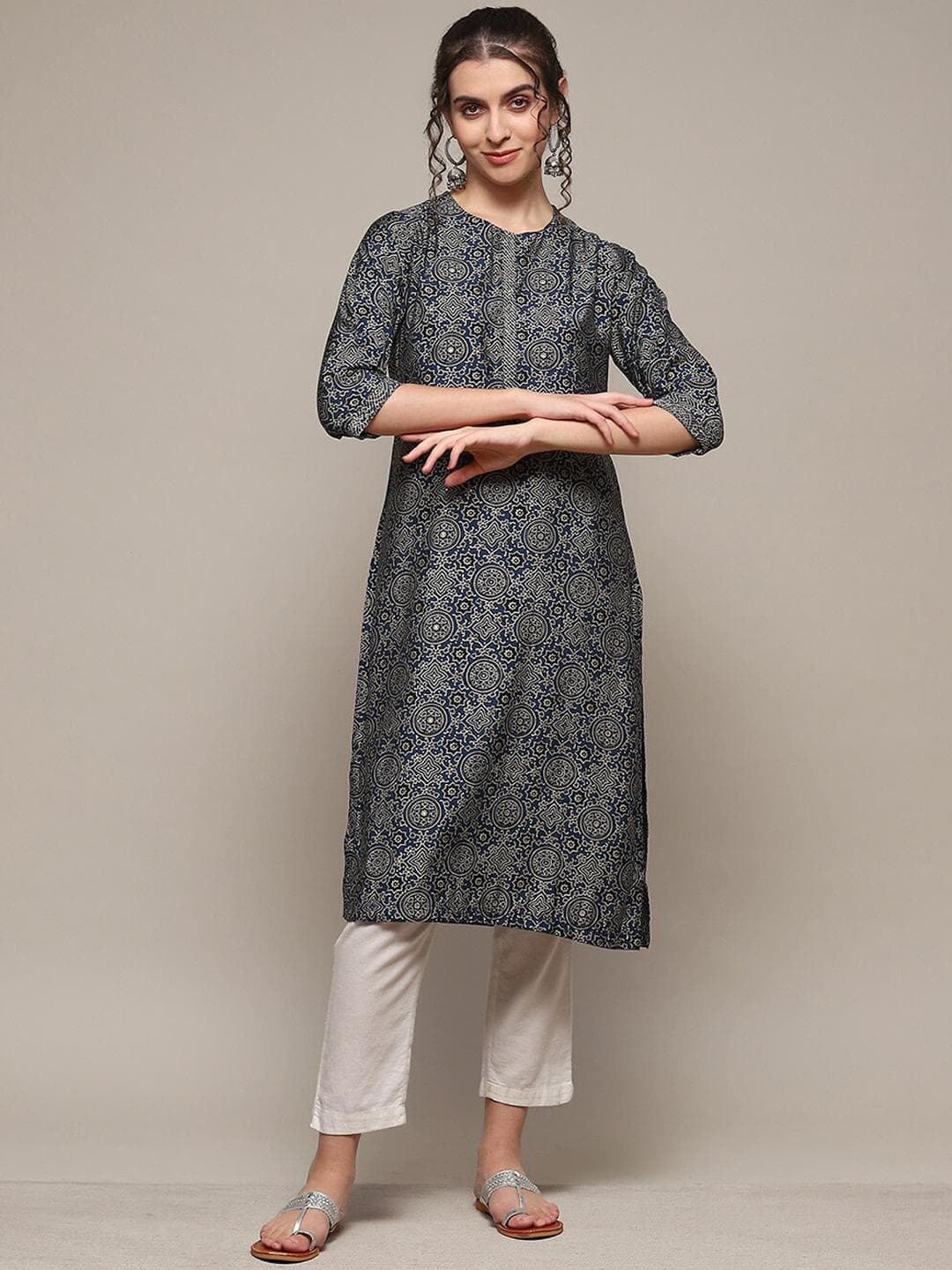Biba Ethnic Motifs Printed Thread Work Straight Kurta