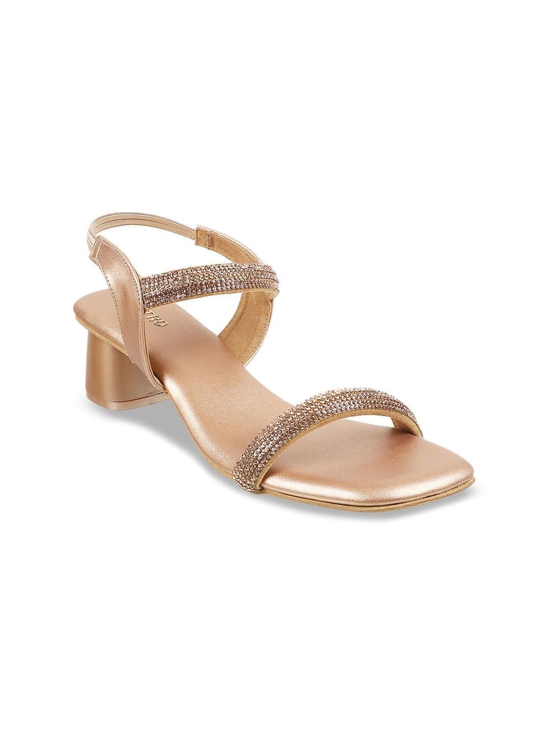 Metro Womens Rose Gold-Toned Embellished Open Toe Straps Block Heel Sandal