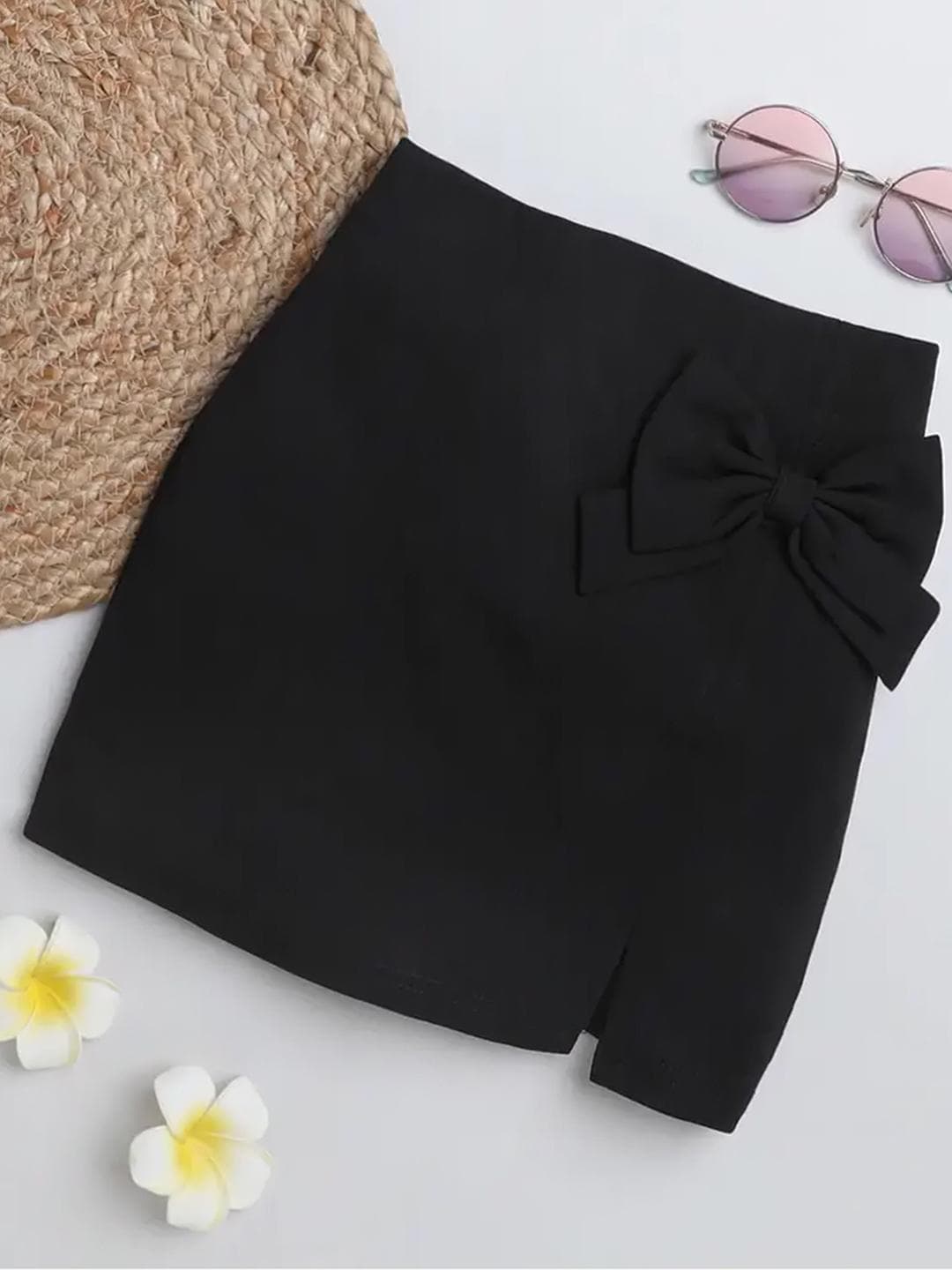 ADDYVERO Girls Front Side Bow Knee-Length Skirt With Bow