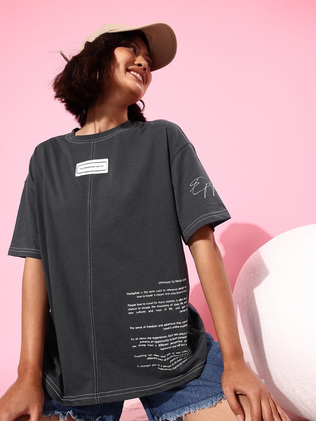 The Roadster Life Co. Typography Printed Drop-Shoulder Sleeves T-shirt