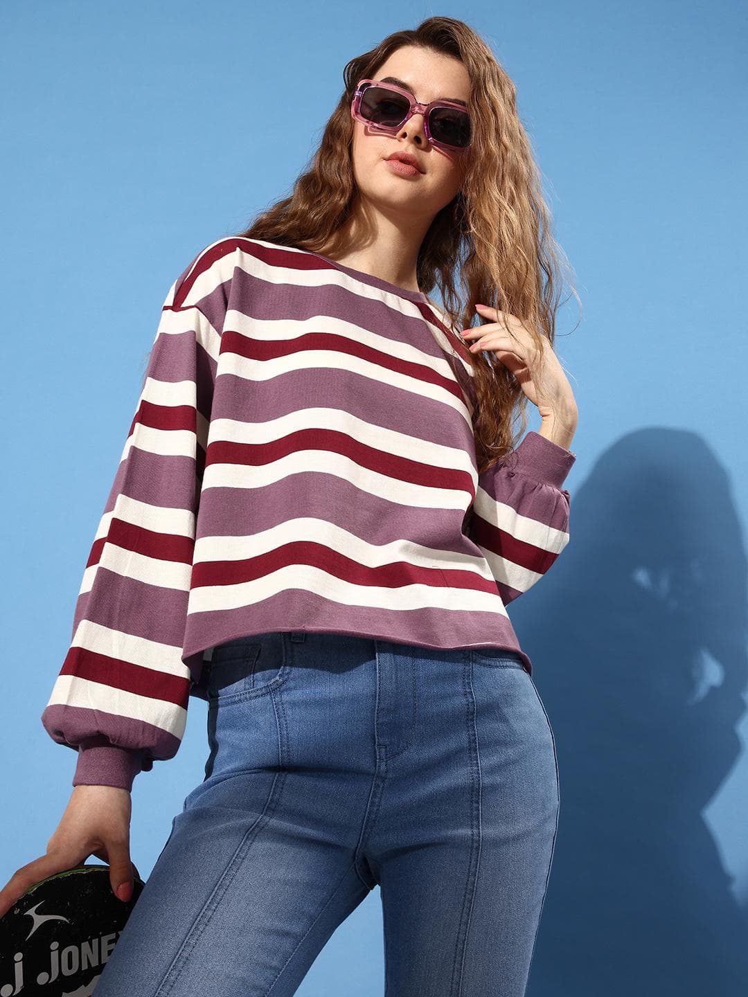 The Roadster Life Co. Striped Drop-Shoulder Sleeves Oversized T-shirt