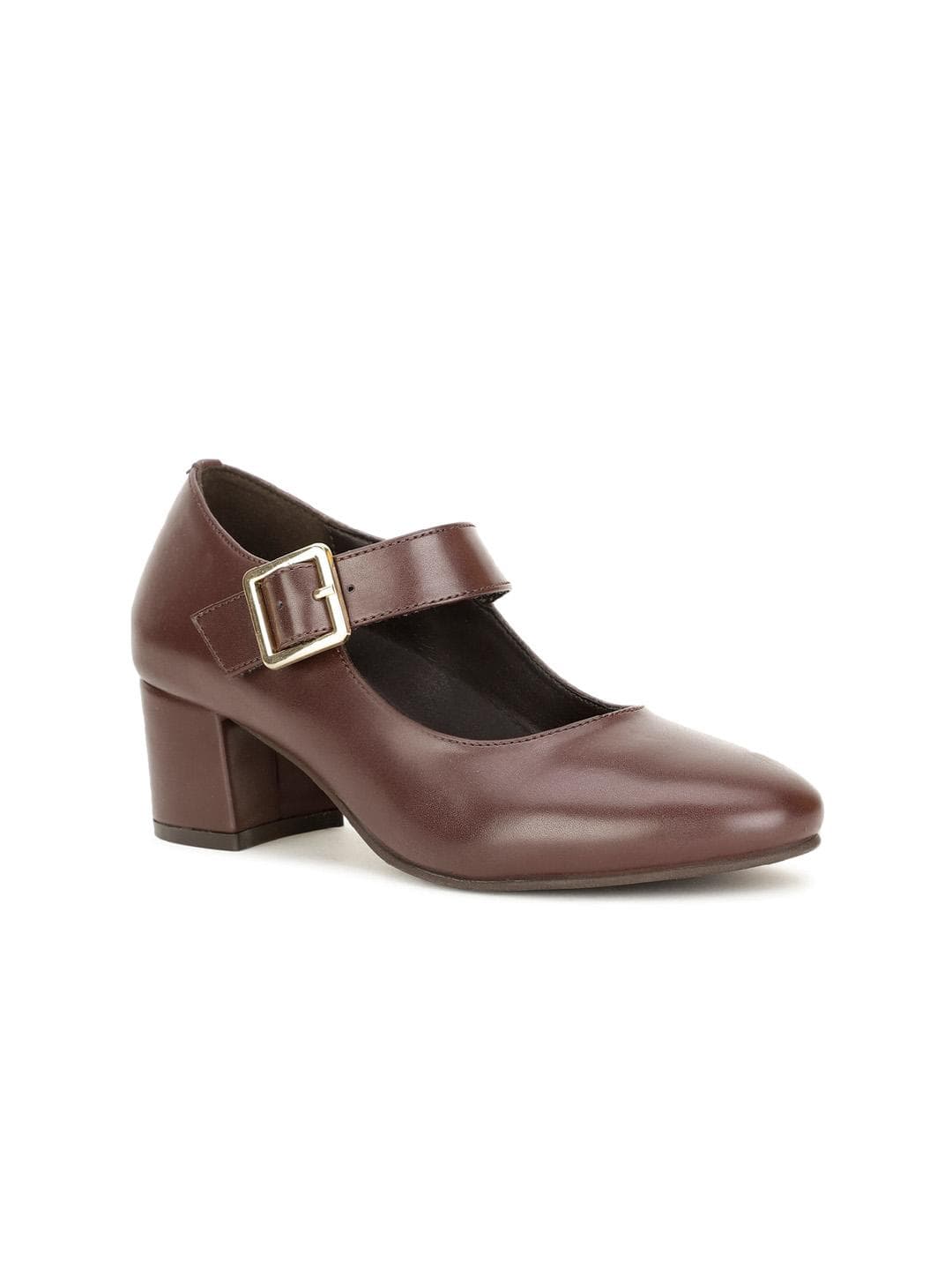 Bata Round Toe Block Mary Janes With Buckle Detail