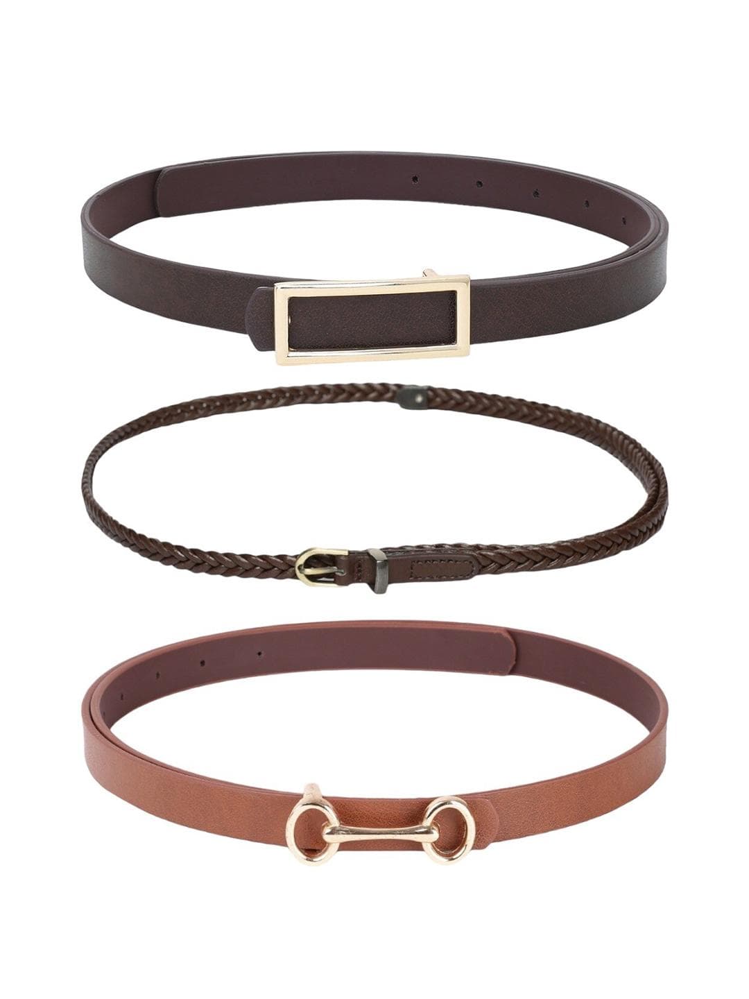 CRUSSET Womens Set Of 3 Vegan Leather Waist Belts for Casual Formal Wear