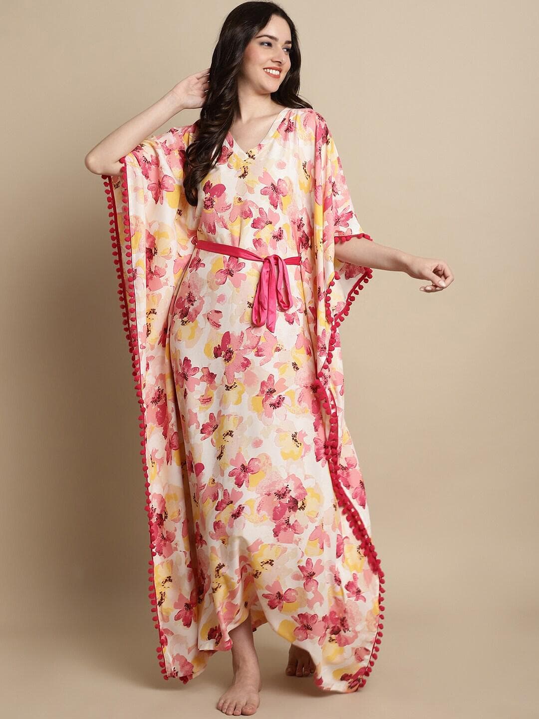 Claura Floral Printed Kaftan Maxi Nightdress