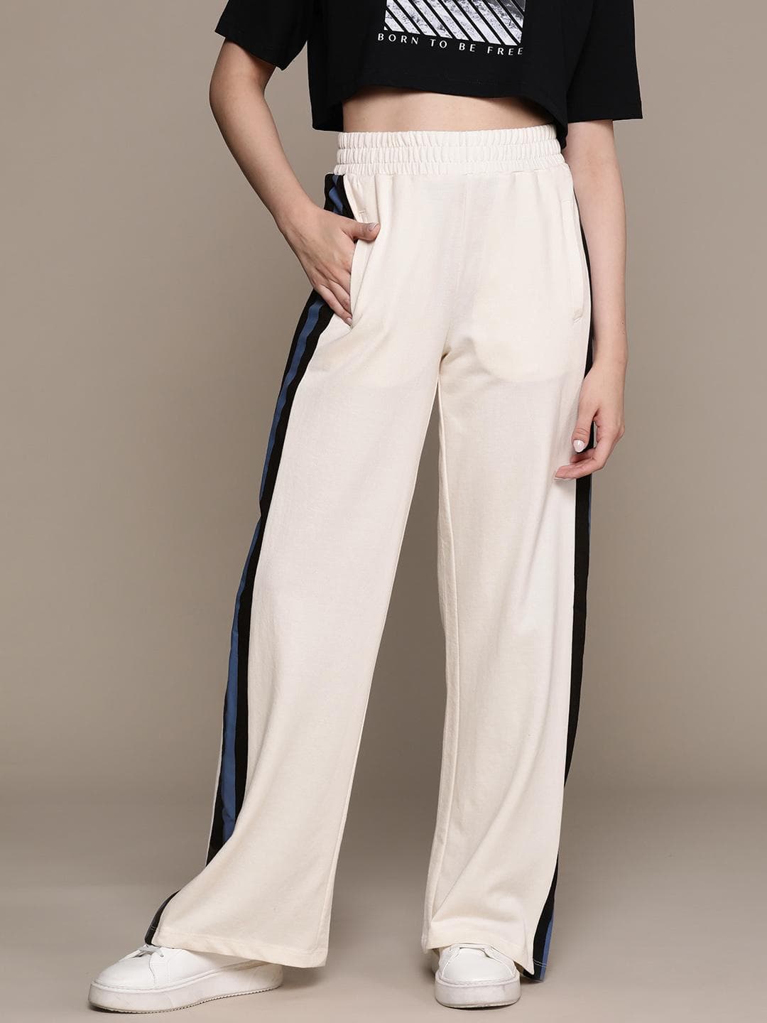 The Roadster Lifestyle Co. Women Wide Leg Striped Track Pants