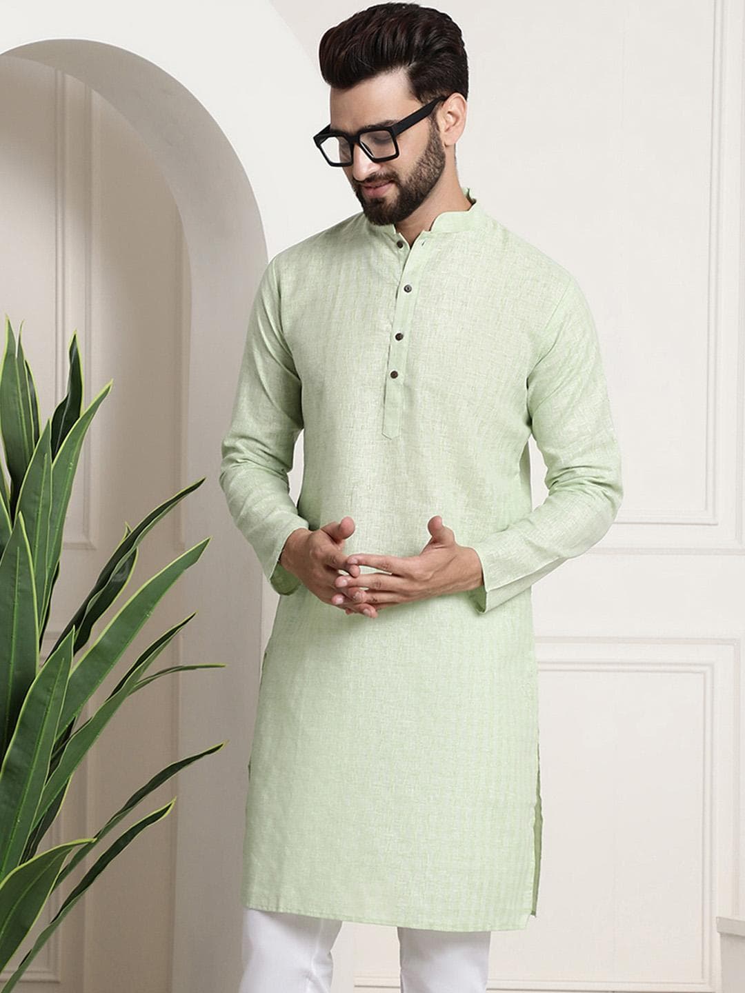 SOJANYA Checked Mandarin Collar Long Sleeves Straight Kurta