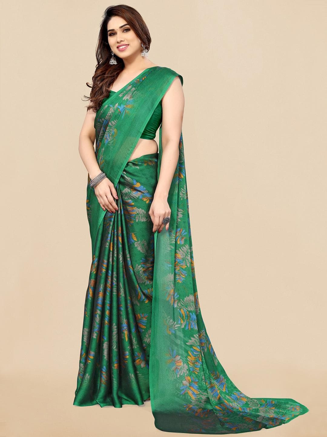 KALINI Floral Printed Poly Chiffon Saree