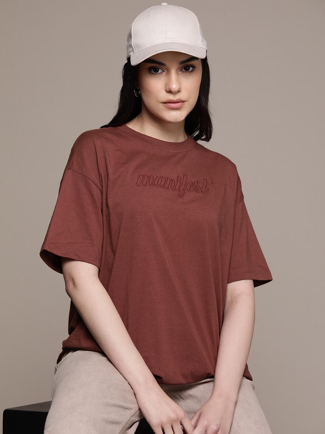 The Roadster Lifestyle Co. Typography Embroidered Oversized T-shirt