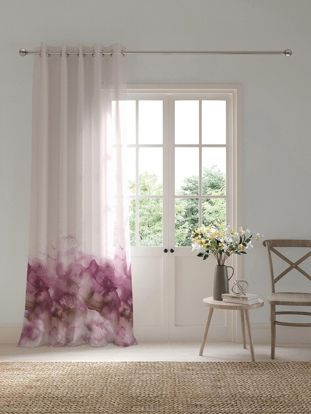 DDecor Pink & White Abstract Sheer Long Door Curtain