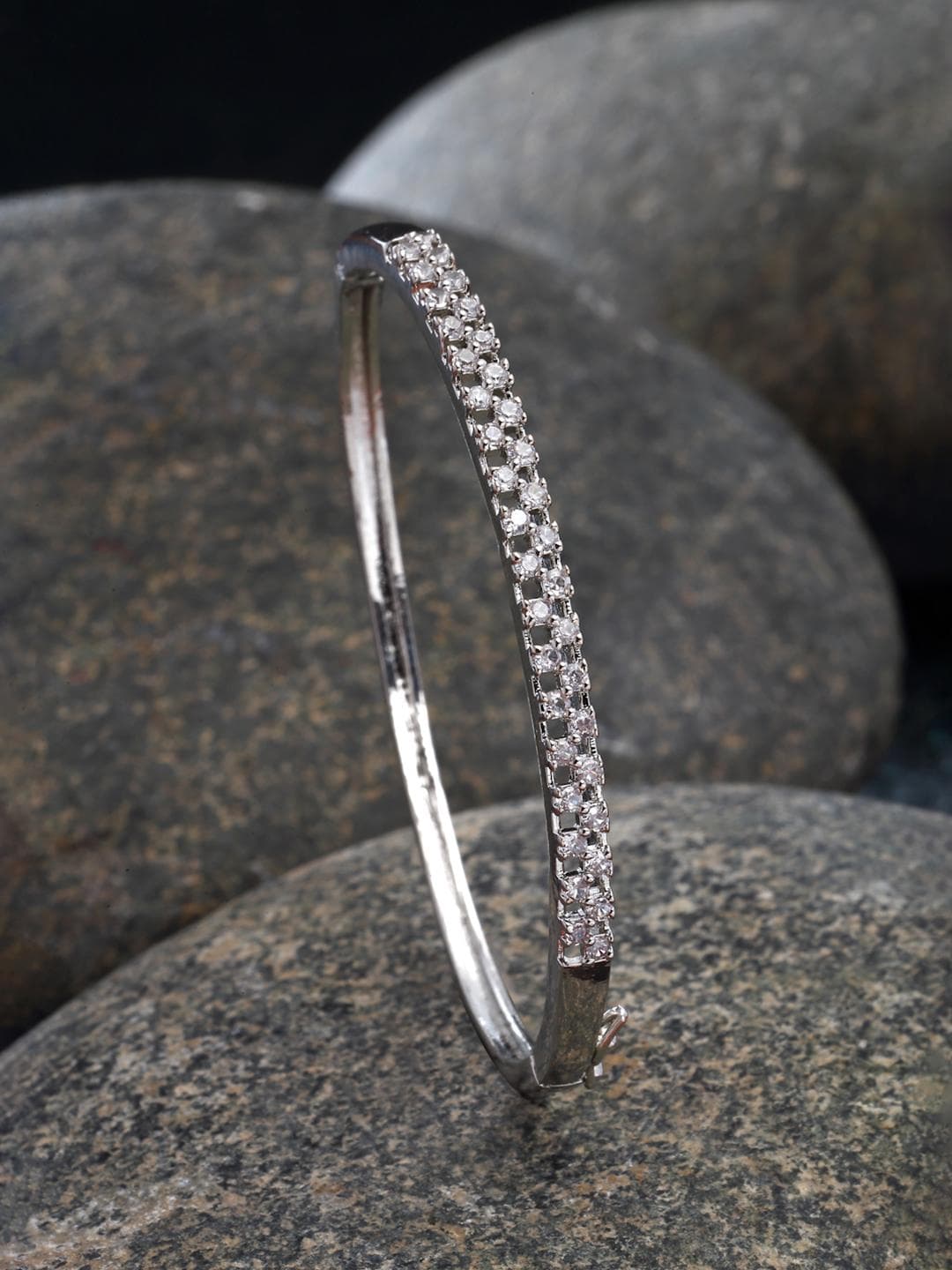 Buy ZENEME Rhodium Plated Silver Toned American Diamond Cuff Bracelet - - Accessories for Women