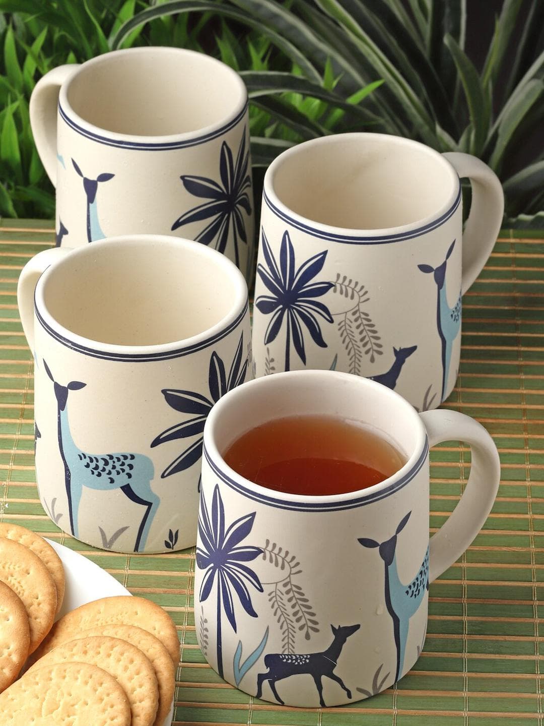 Buy Arrabi Dazzling Ikat Classic Cream Animal Print Stoneware Microwave Safe 4 Piece Mugs 220ml - - Home for Unisex