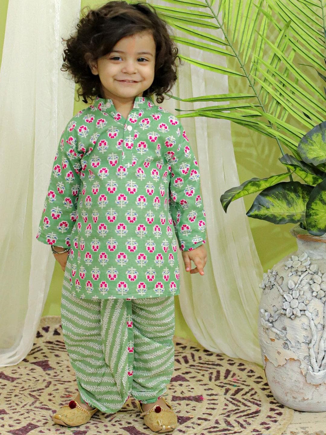 BownBee Boys Floral Printed Regular Pure Cotton Kurta With Dhoti Pants