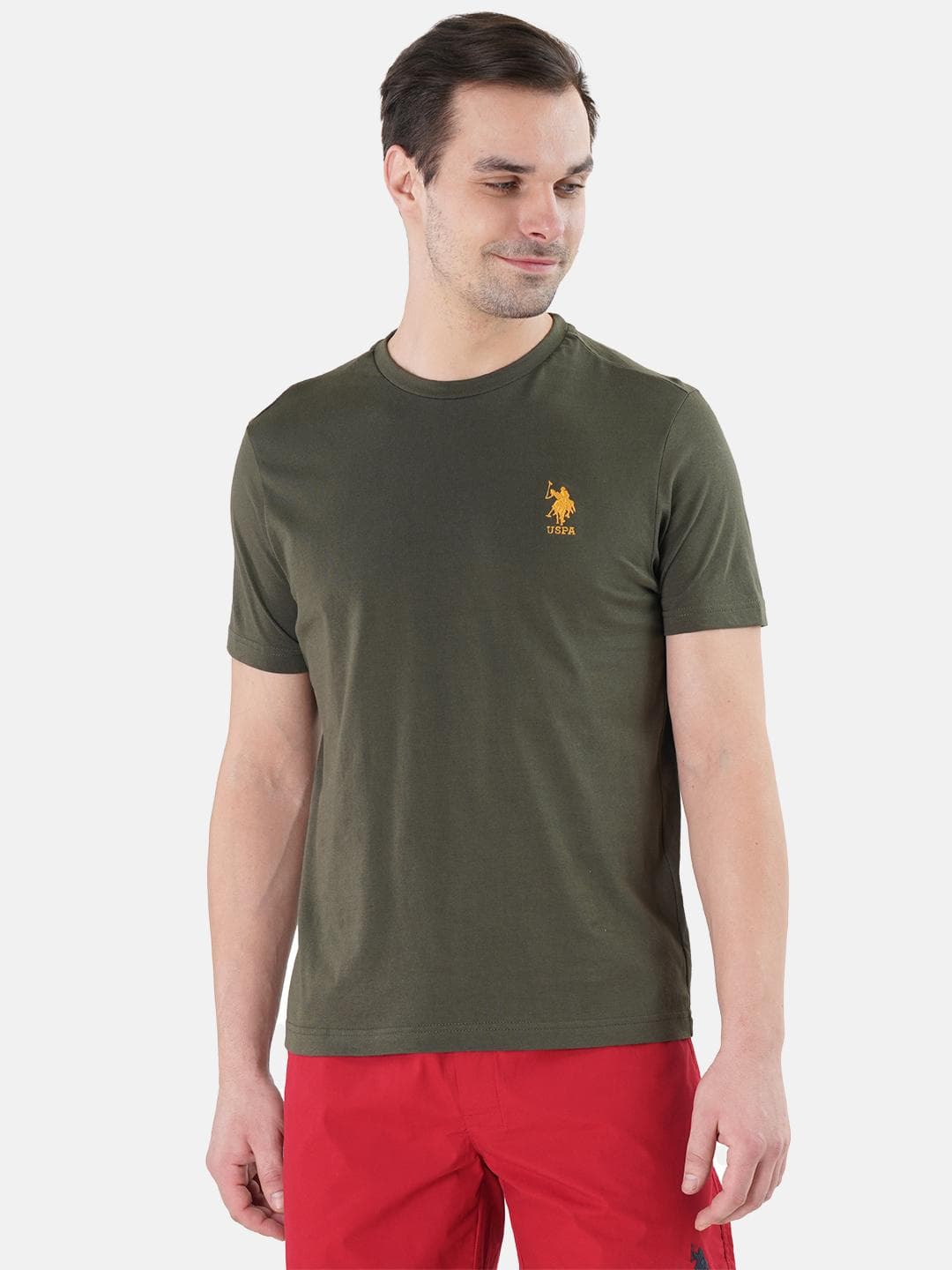 U.S. Polo Assn. Men Olive Green Solid Lounge T-Shirt