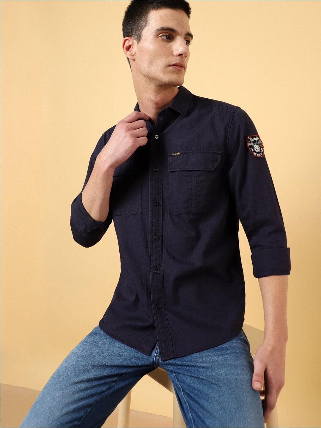 Wrangler Spread Collar Opaque Cotton Casual Shirt