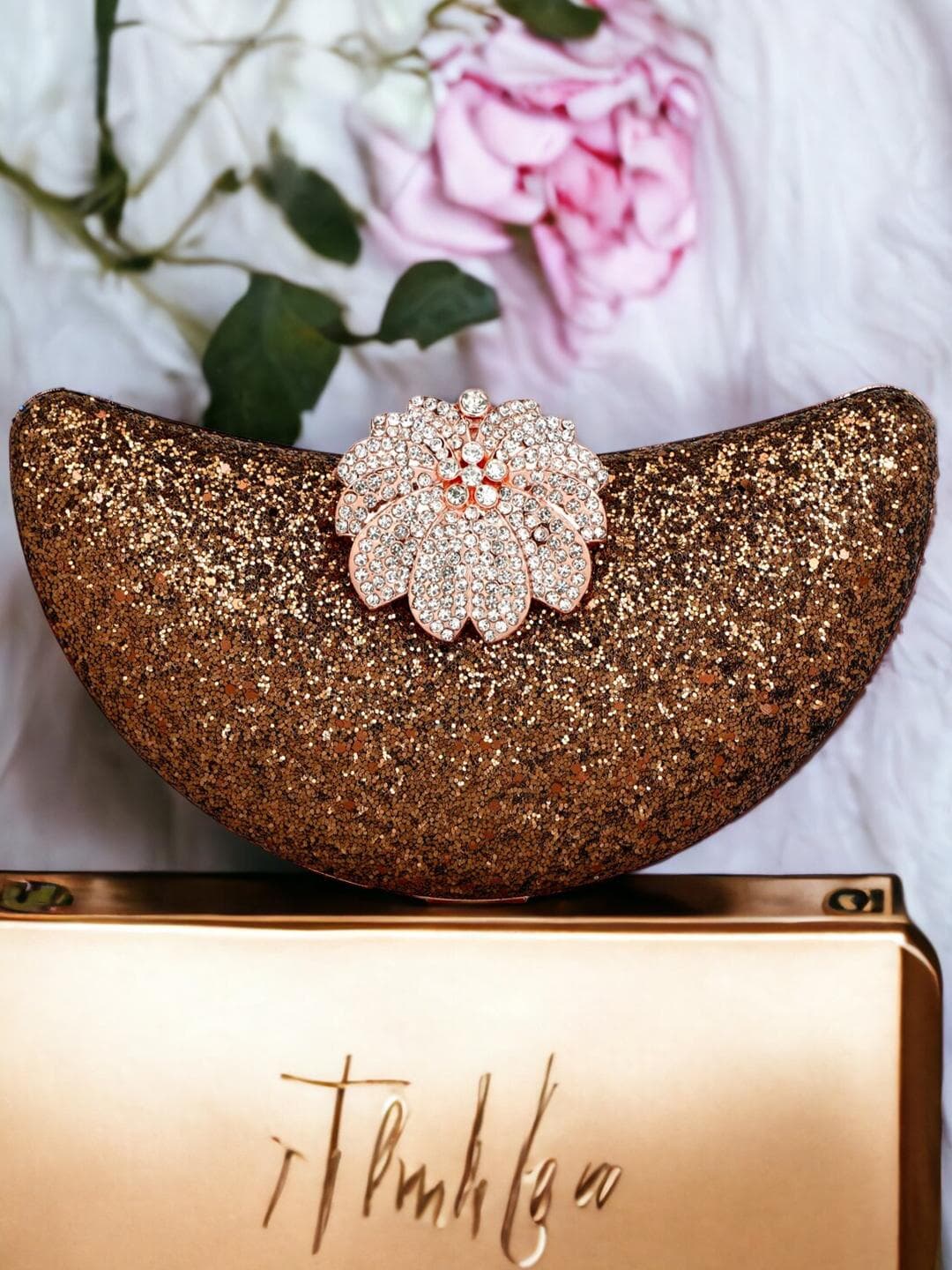 Toobacraft Embellished Half Moon Clutch