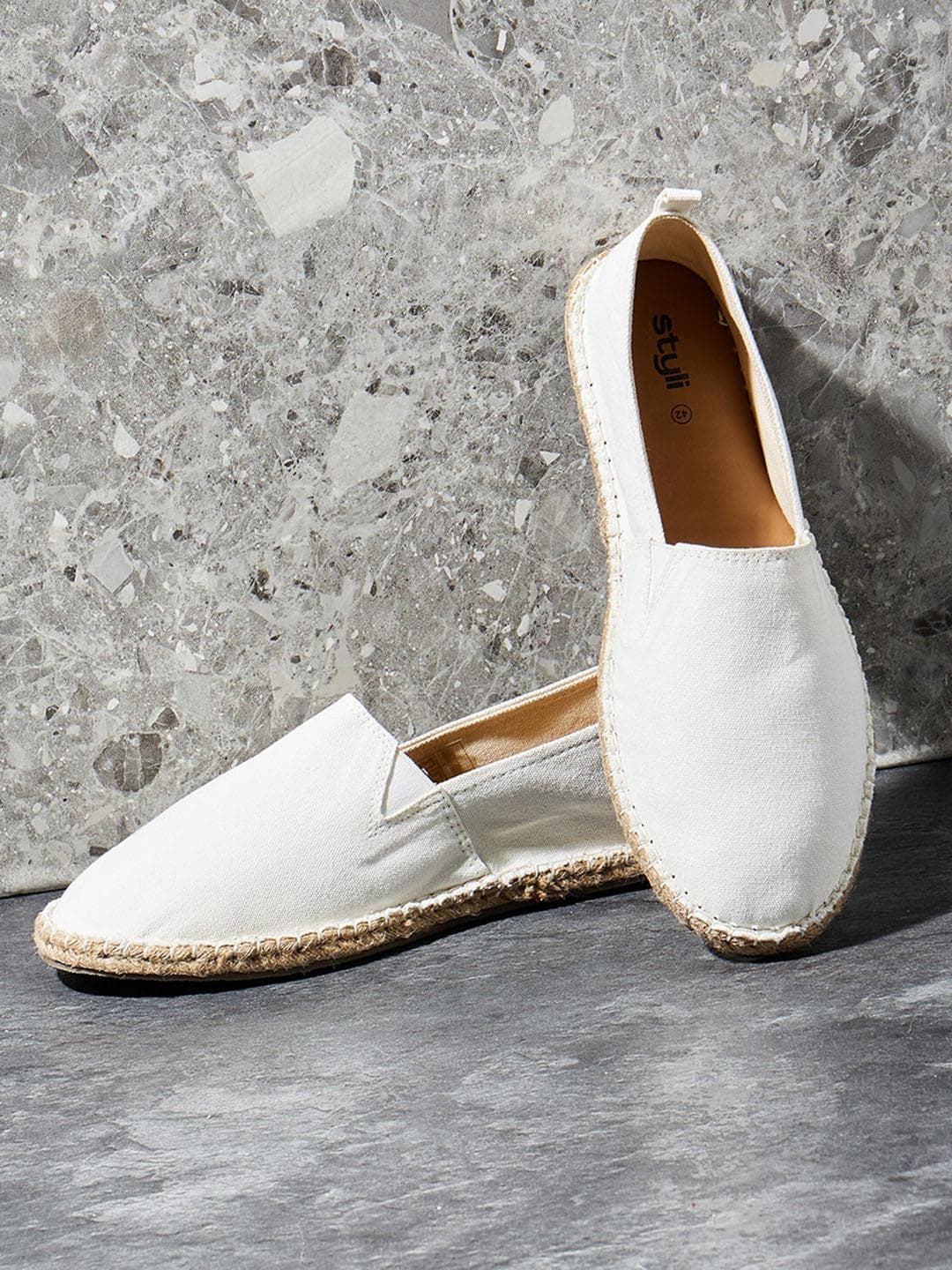 Styli Men White Solid Canvas Espadrille Casual Shoes