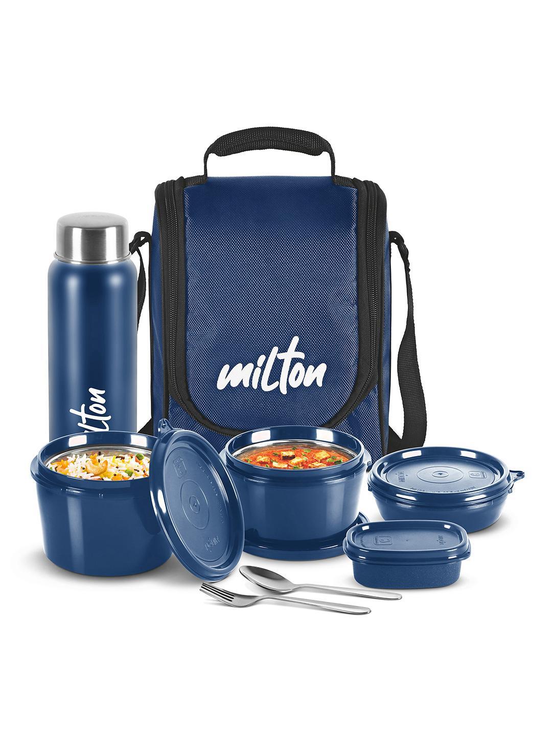 Buy Milton Blue Set Of 4 Inner Steel Pro Lunch Containers With Bottle & Cover 180 320 450 ML - - Home for Unisex