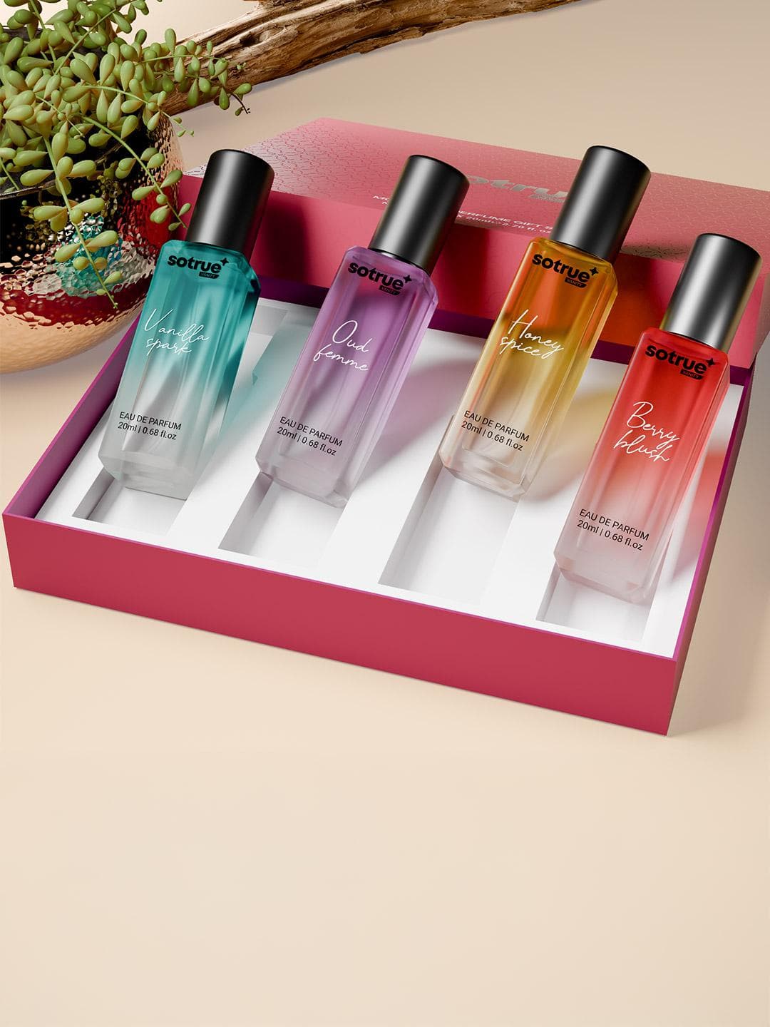 SOTRUE Women Perfume 4 Pcs EDP Gift Set - Vanilla Spark-Oud Femme-Berry Blush-Honey Spice