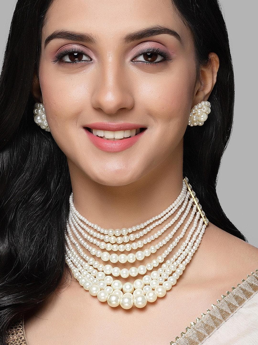 Buy KARATCART Gold Plated Pearl Beaded Choker Necklace & Earrings Jewellery Set - - Accessories for Women