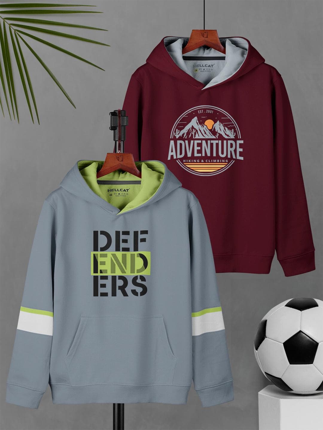 HELLCAT Boys Pack Of 2 Typography Printed Hooded Pullover