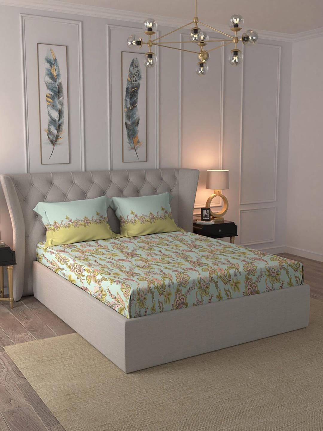 Buy MYTRIDENT Blue White Floral Pure Cotton 144 TC Queen Bedsheet With 2 Pillow Covers - - Home for Unisex