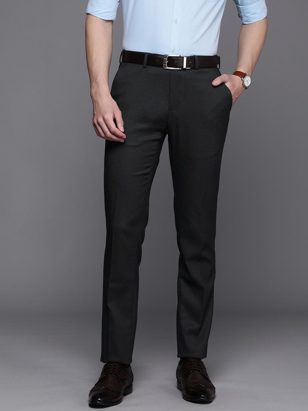 Raymond Men Self Design Textured Slim Fit Formal Trousers