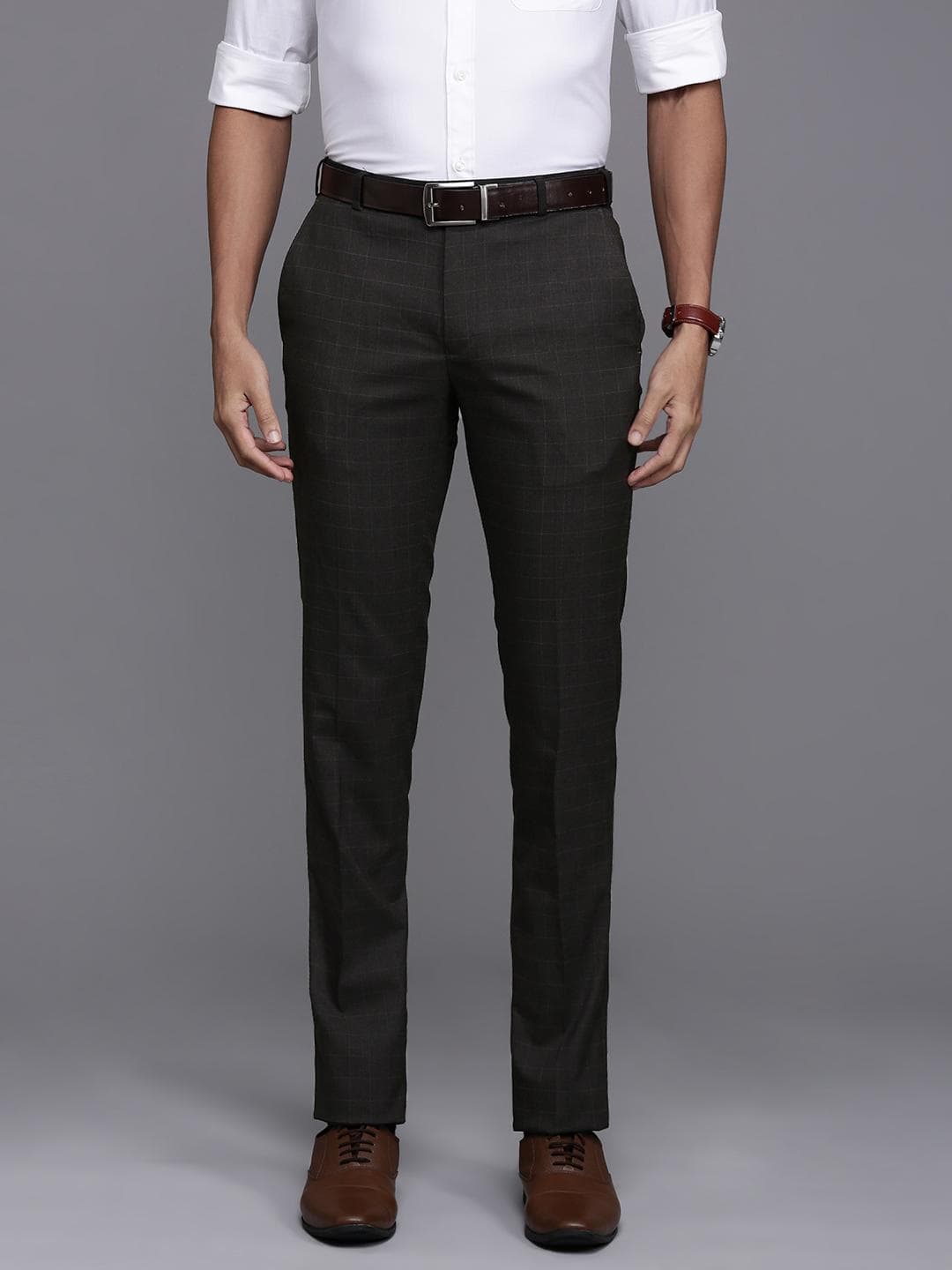 Raymond Men Checked Slim Fit Formal Trousers