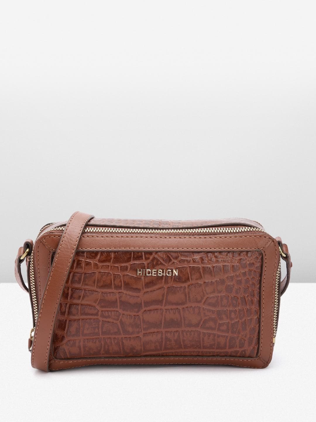 Hidesign Croc Textured Leather Structured Sling Bag