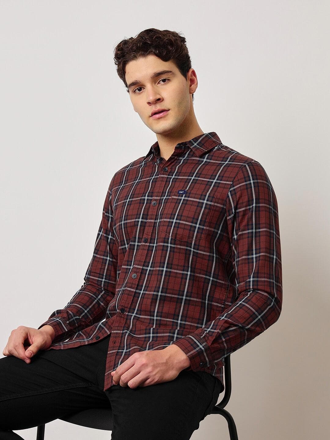 Lee Slim Fit Tartan Checked Twill Cotton Casual Shirt