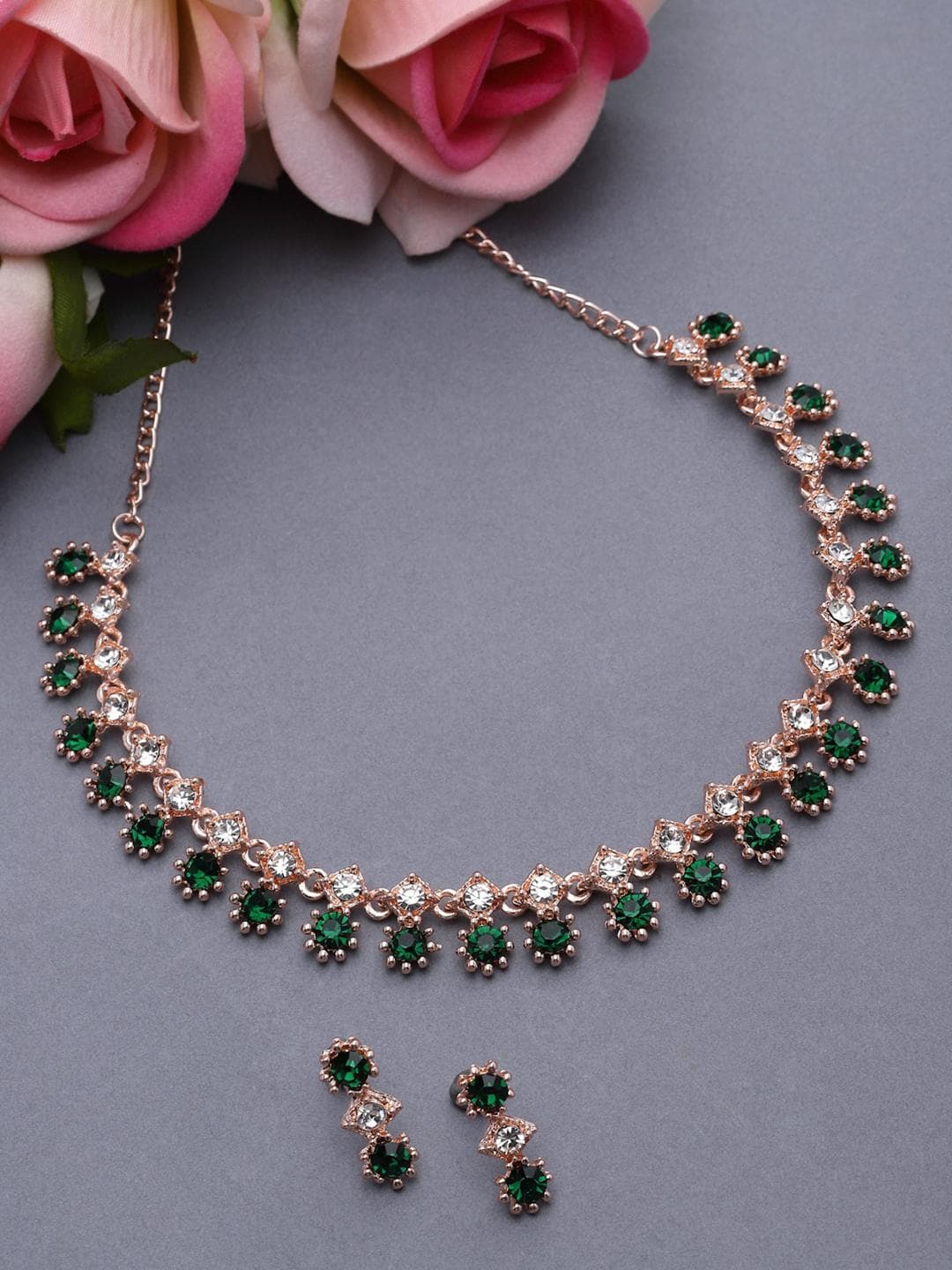 Buy ZENEME Rose Gold Plated Cubic Zirconia Necklace And Earrings - - Accessories for Women