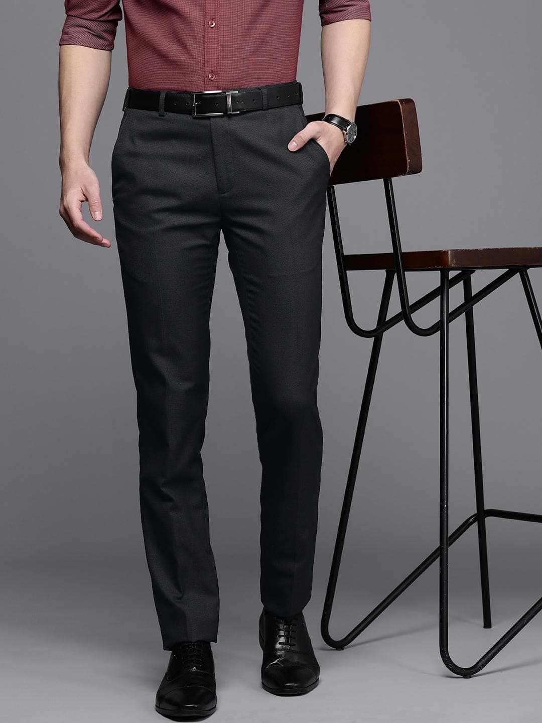 Raymond Men Textured Slim Fit Formal Trousers