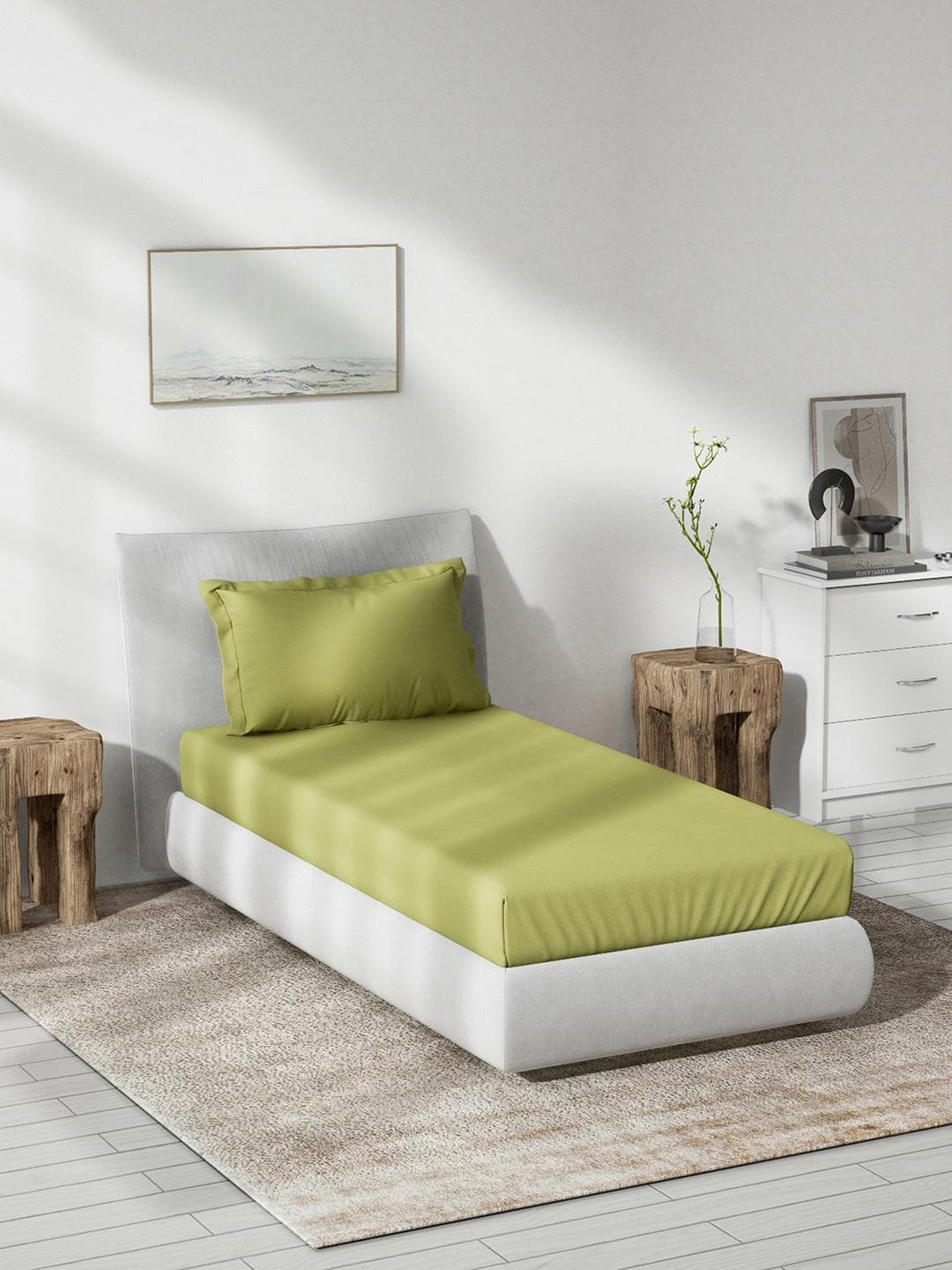DDecor Green Solid Cotton 180 TC Single Fine Bedsheet with a Pillow Cover-224 x 152 cm