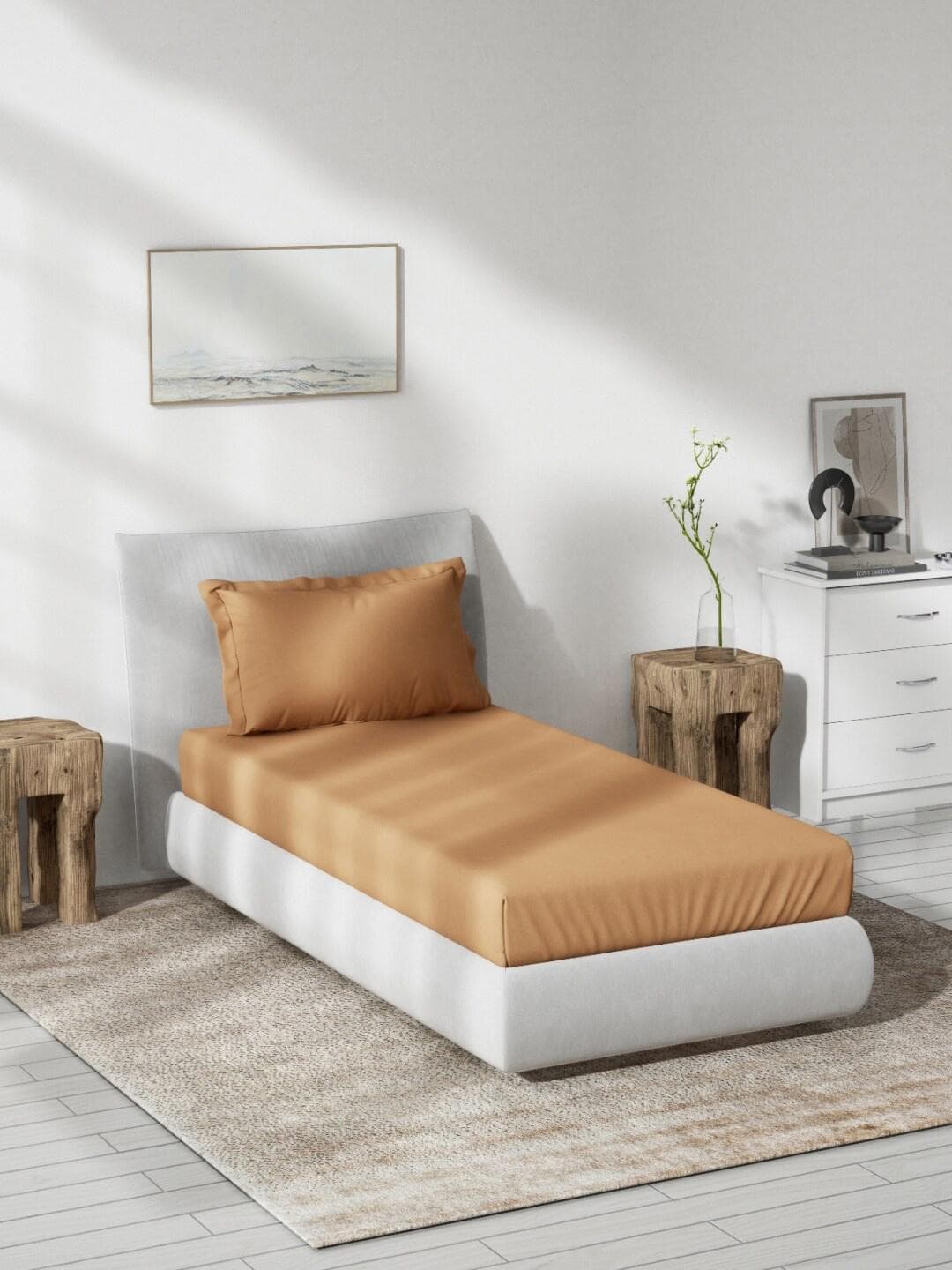 DDecor Live Beautiful Rust Cotton 180 TC Single Fine Bedsheet with a Pillow Cover-60 x 88 inches