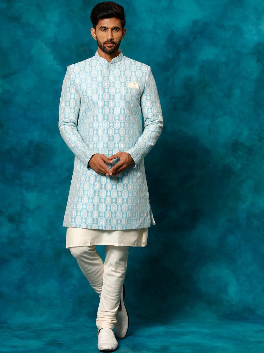 VASTRAMAY Embroidered Indo Western Sherwani Set
