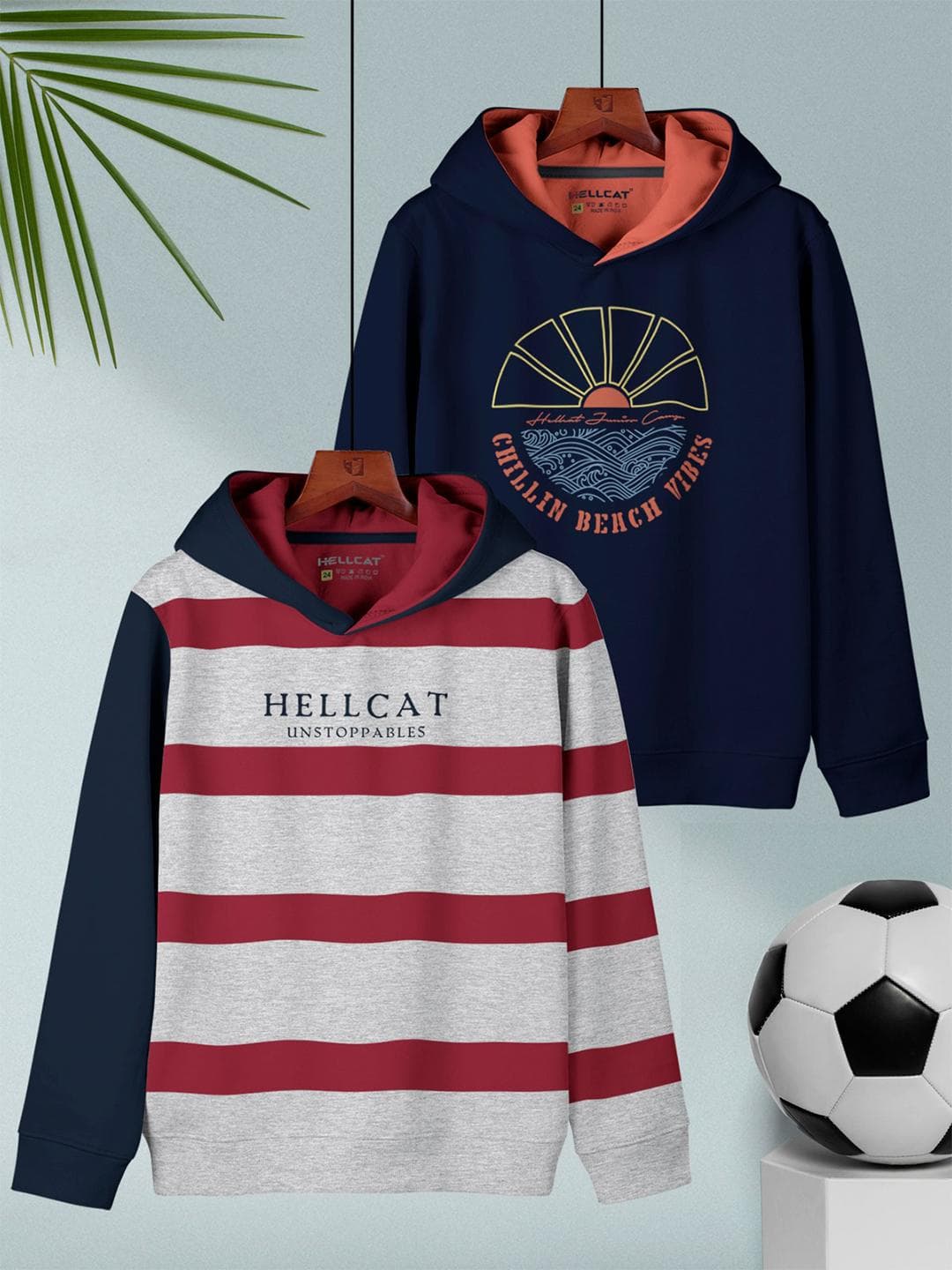 HELLCAT Boys Pack Of 2 Striped Regular Fit Hooded Casual T-shirt