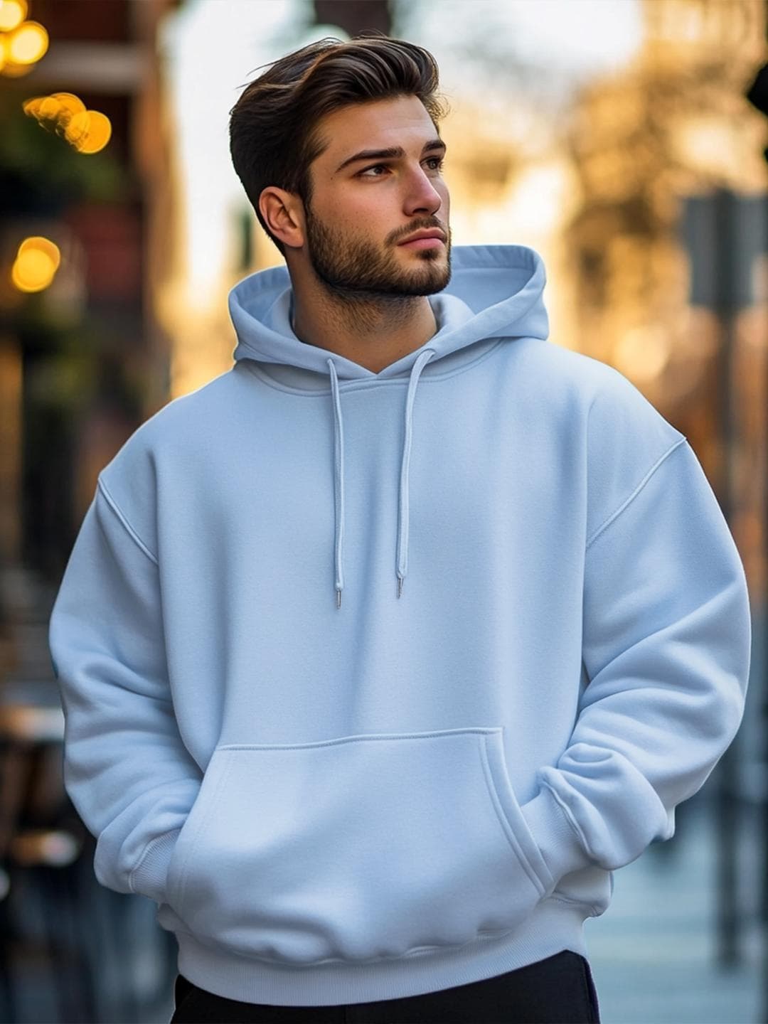 NOBERO Men Oversized Solid Hooded Sweatshirt