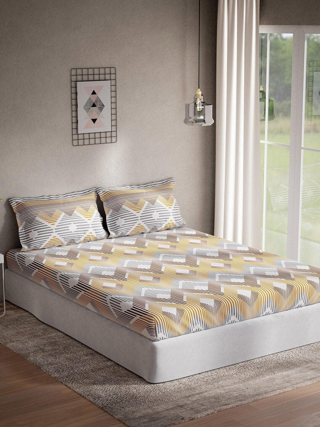 Buy DDecor Optima Collection Brown Geometric Cotton 145TC Queen Bedsheet With 2 Pillow Covers - - Home for Unisex