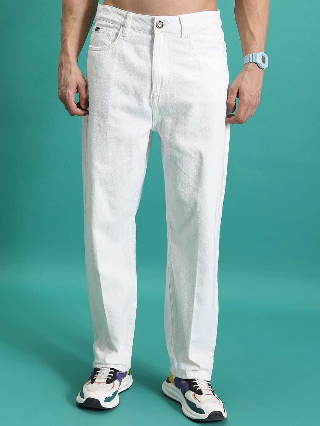 HIGHLANDER Men Loose Baggy Fit Clean Look Cotton Jeans
