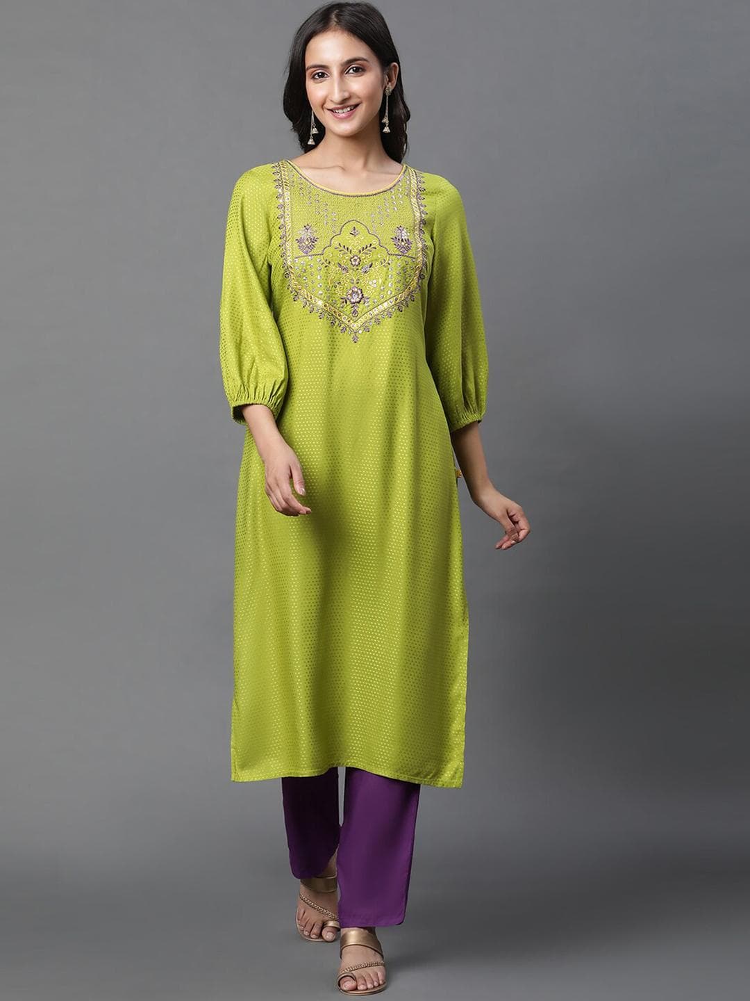 AURELIA Floral Embroidered Straight Kurta