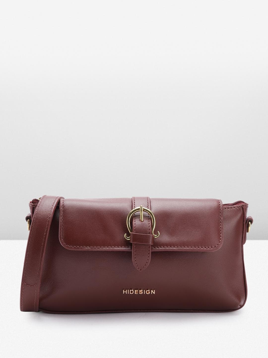 Hidesign Leather Structured Sling Bag with Buckle Detail