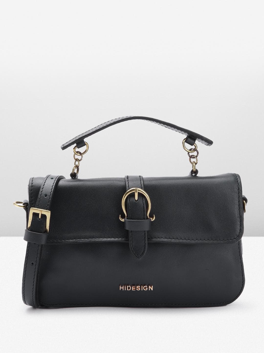 Hidesign Leather Structured Satchel Bag with Buckle Detail