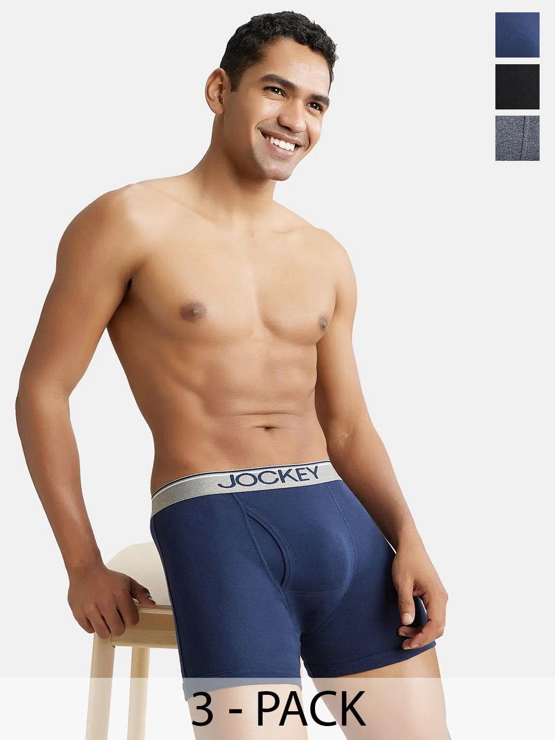 Buy Jockey Pack Of 3 Super Combed Cotton Rib Boxer Brief With Ultrasoft Waistband 8009 - - Apparel for Men