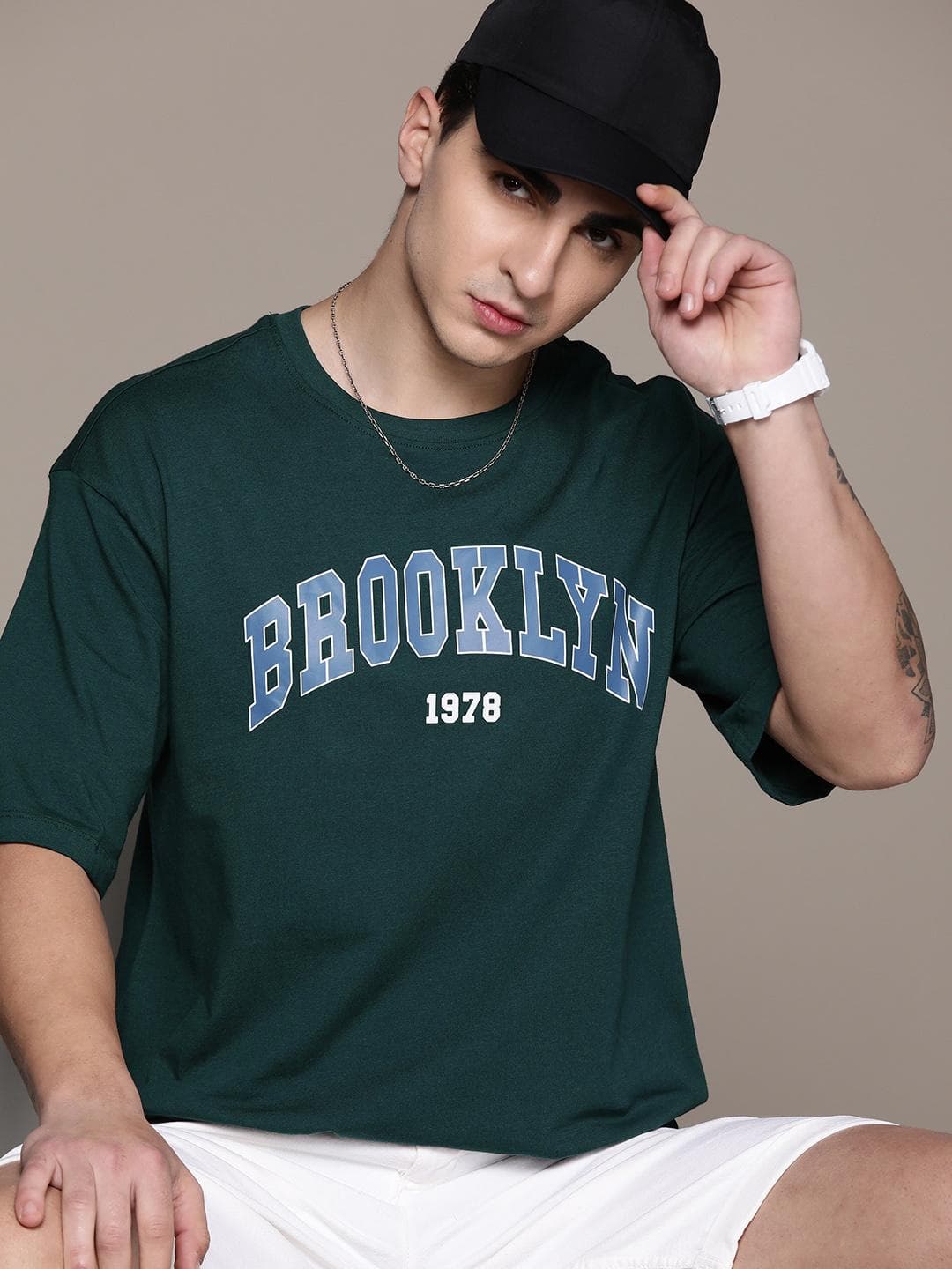 The Roadster Lifestyle Co. Printed Drop-Shoulder Sleeves Pure Cotton T-shirt