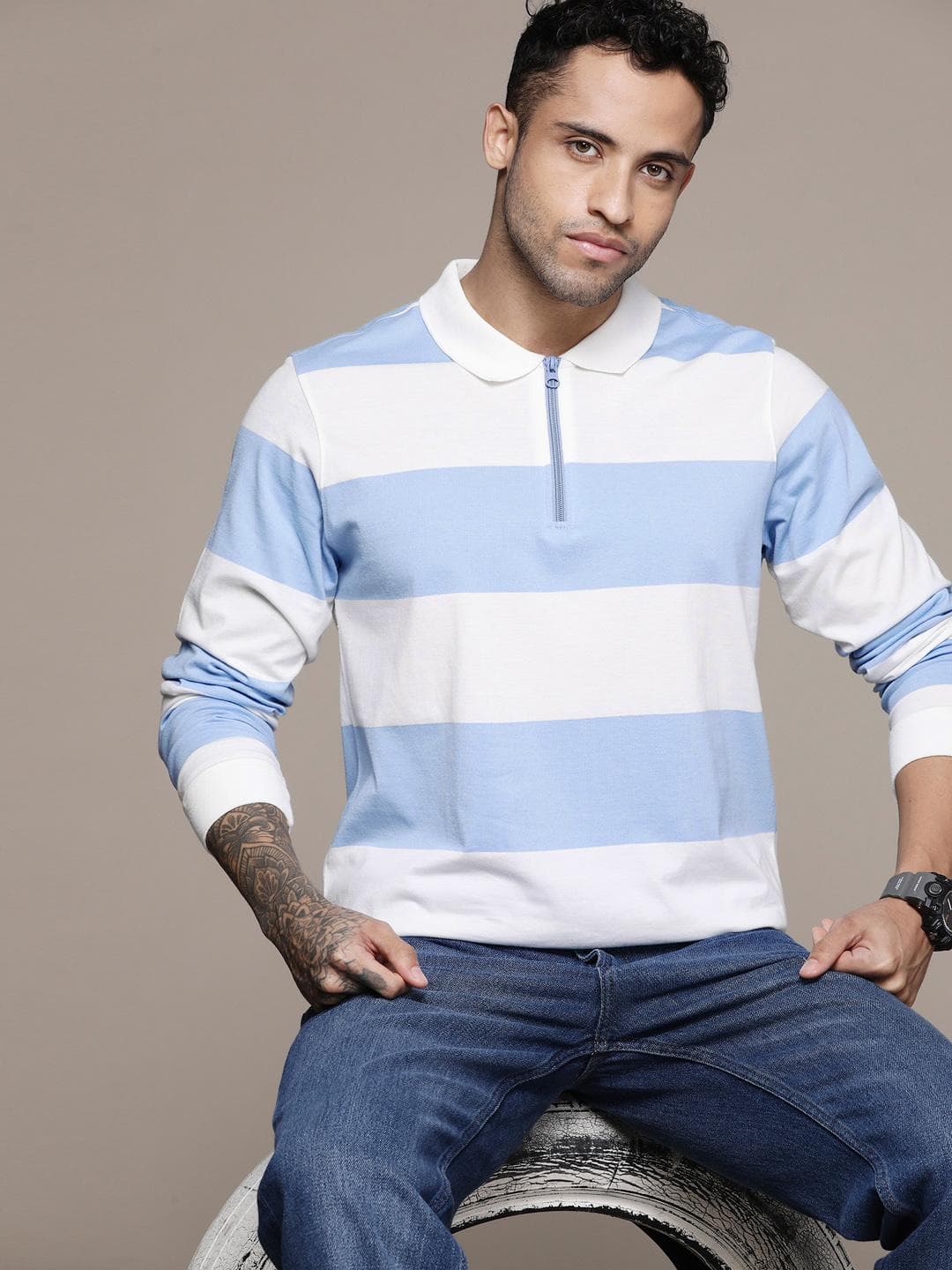 The Roadster Lifestyle Co. Striped Polo Collar T-shirt