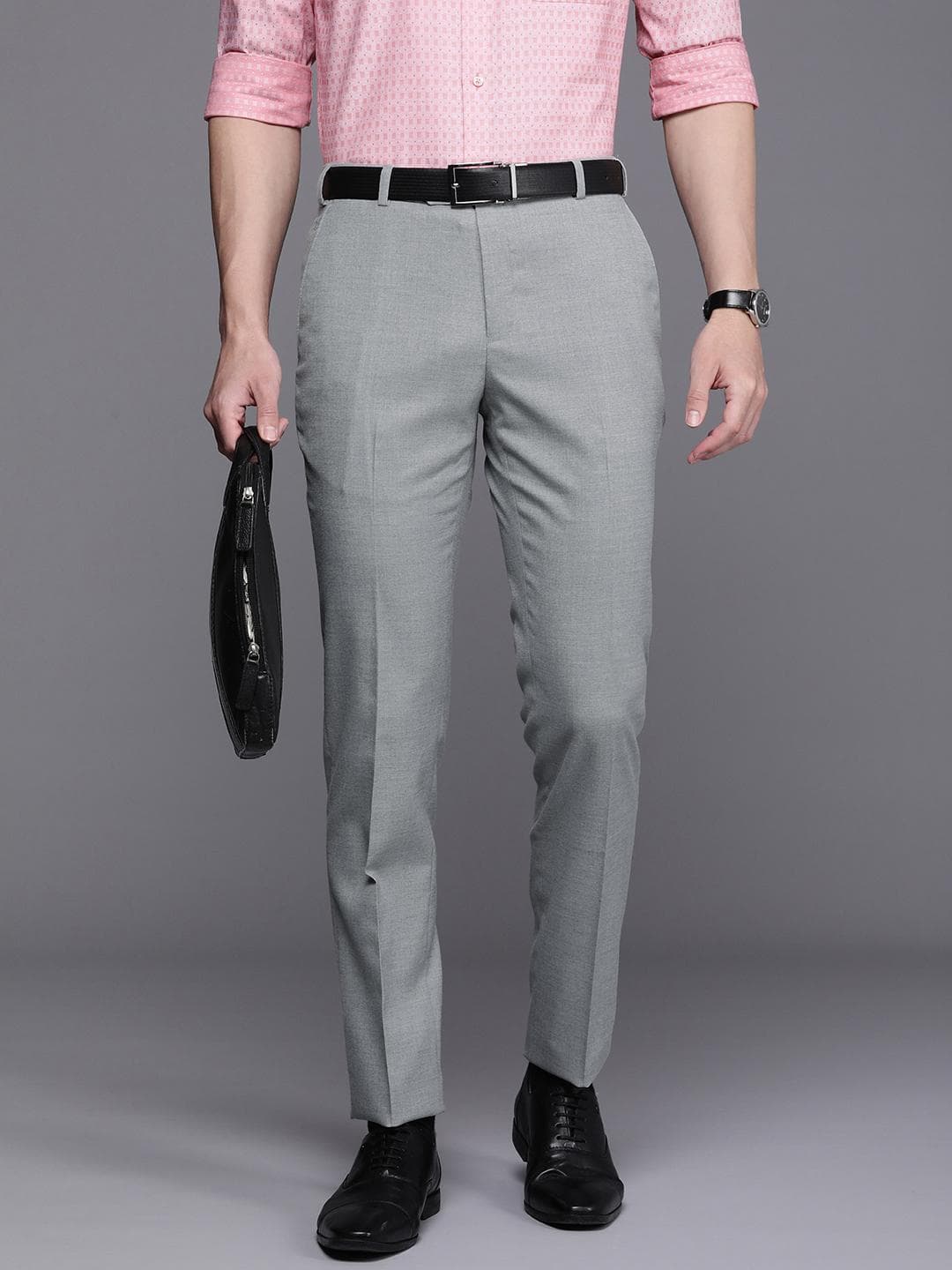 Raymond Men Self Design Textured Slim Fit Formal Trousers
