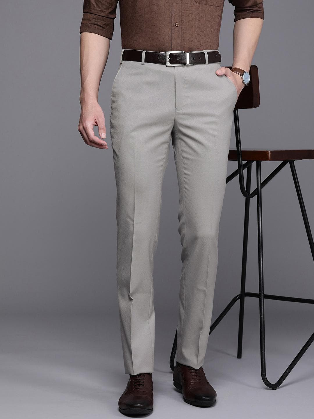 Raymond Men Self Design Textured Slim Fit Formal Trousers