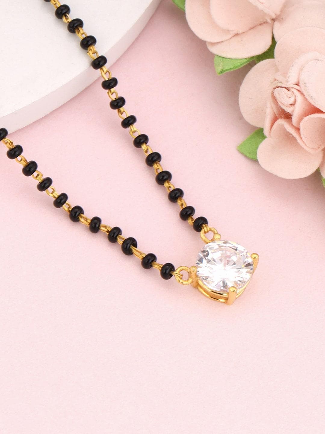 GIVA Gold Plated CZ Studded & Beaded Mangalsutra