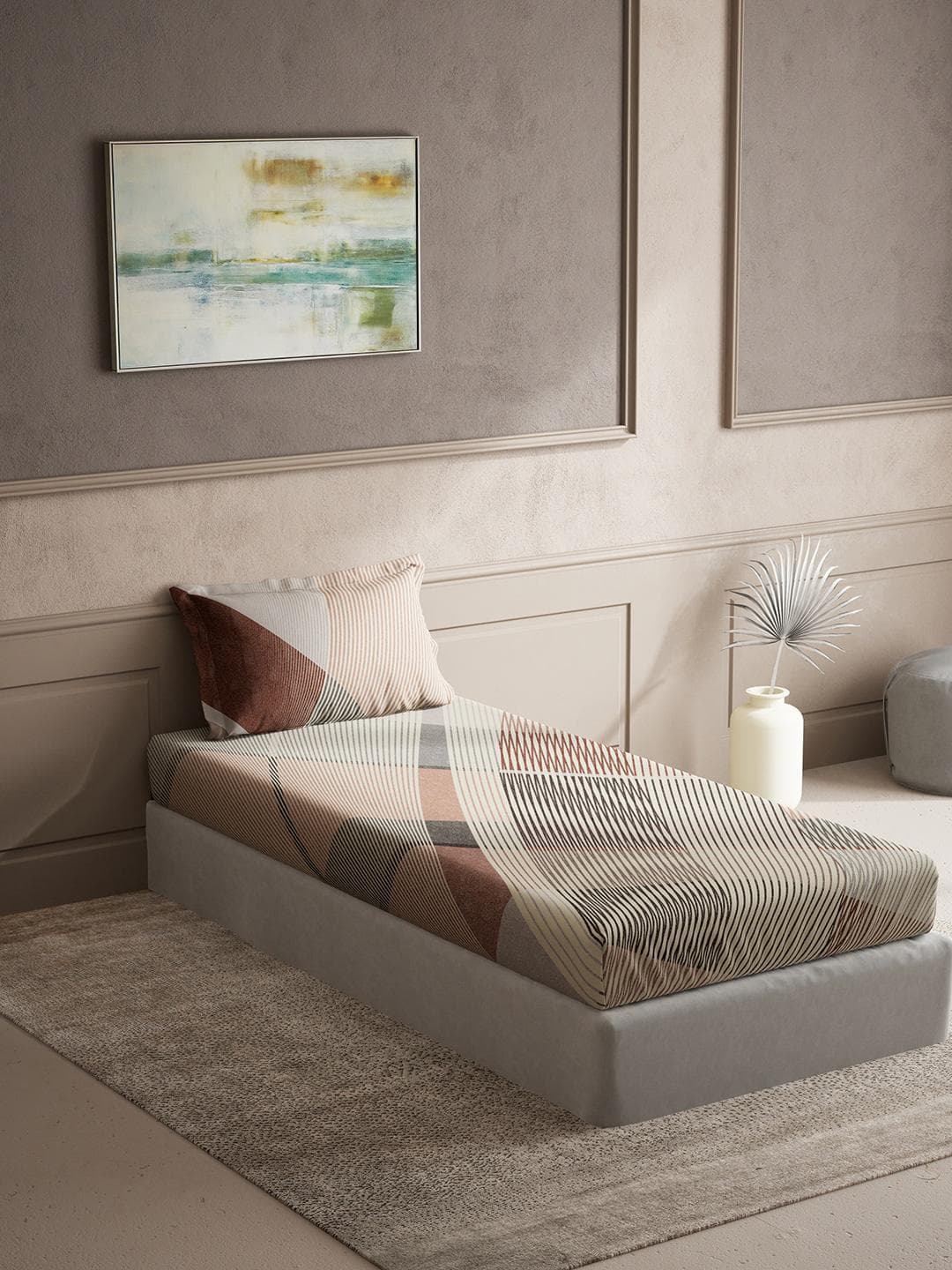 DDecor Live Beautiful Brown Abstract Cotton 150 TC Single Bedsheet with a Pillow Cover-60 x 88 inches